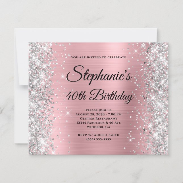 Silver Blush Pink Glam Monogram 40th Birthday (Front)