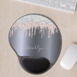 Silver blush pink glitter drip sparkle monogram gel mouse mat<br><div class="desc">An elegant, girly and glam mouse pad. A dark faux silver background. Decorated with silver and blush pink, sparkling faux glitter drips, paint dripping look. A bit of everyday luxury and bling. Personalise and add your name. The name is written with a modern hand lettered style script. Light pink coloured...</div>