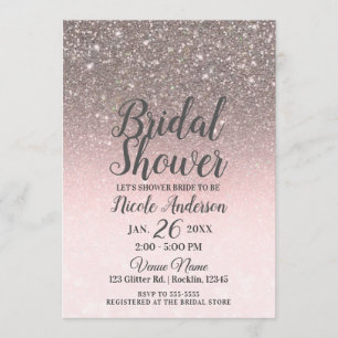 Silver & Blush Pink Glitter Sparkle Bridal Shower Invitation