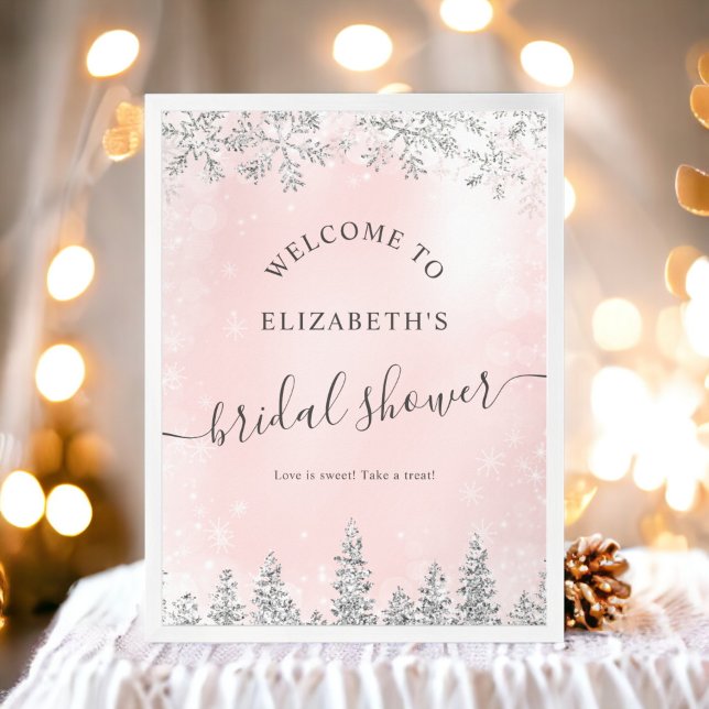 Silver blush pink snow pine welcome bridal shower poster (Silver blush pink snow pine welcome bridal shower poster)