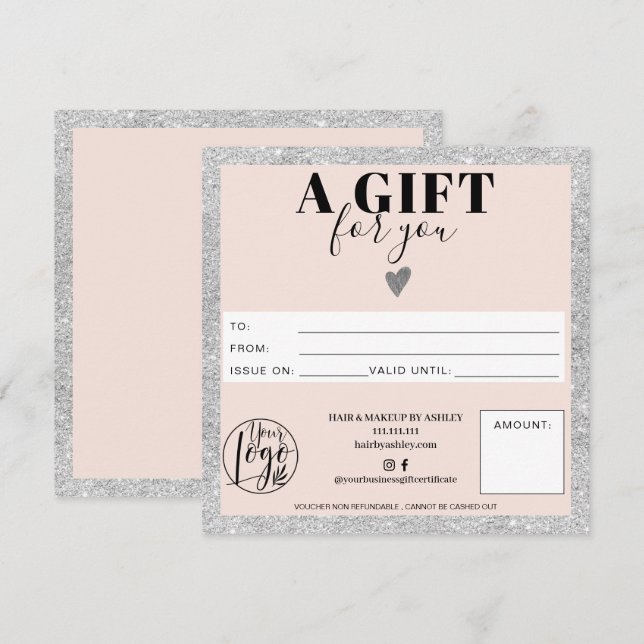 Silver blush pink square gift certificate logo (Front/Back)