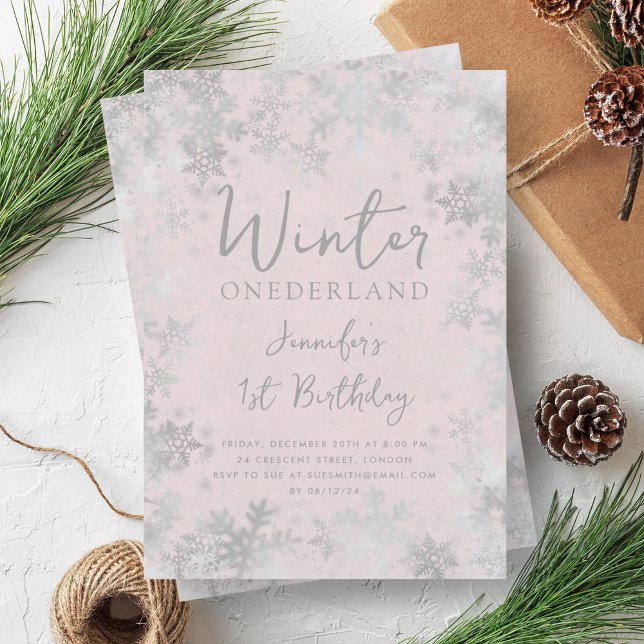 Silver Blush Winter ONEDERLAND 1st Birthday Invitation (Silver Blush Winter ONEDERLAND 1st Birthday Invitation)