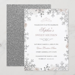 Silver Blush Winter Wonderland Sweet 16th Birthday Invitation