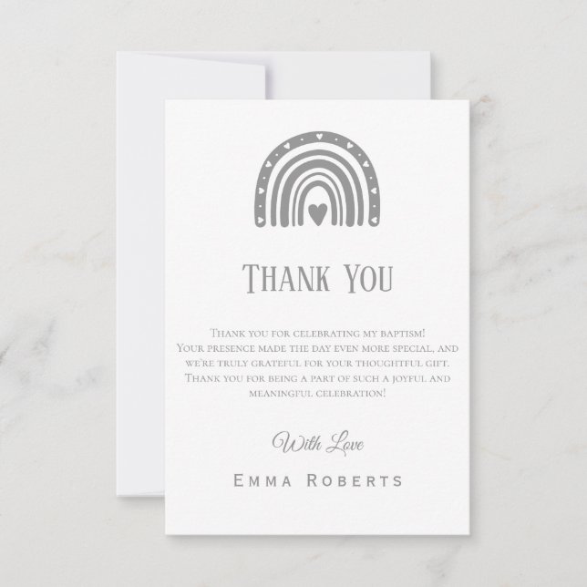 Silver Boho Rainbow Boy Thank You Card (Front)
