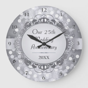 Silver Bokeh 25th Anniversary Wall Clock