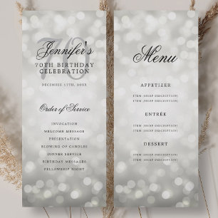 Silver Bokeh 70th Birthday Program Menu Invitation