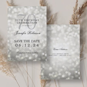 Silver Bokeh 70th Birthday Save the Date  Invitation