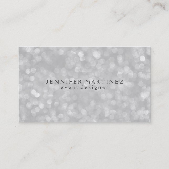 Silver Bokeh Glitter & Sparkles Business Card (Front)