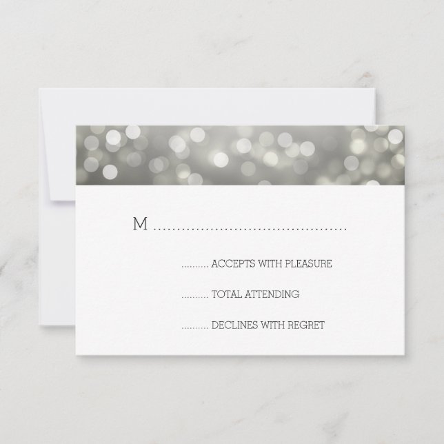 Silver Bokeh Lights Elegant Wedding RSVP Card (Front)