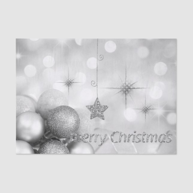 Silver Bokeh Ornament Balls & Stars Christmas Tissue Paper (Front)