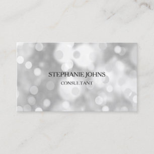 Silver Bokeh Patterns Monogram Name Black White Business Card