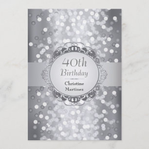 Silver Bokeh Photo Birthday Party Invitation