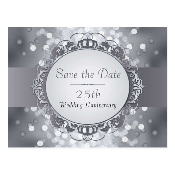 Silver Bokeh Save the Date 25th Anniversary Postcard Zazzle
