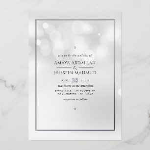 Silver Bokeh Wedding Foil Invitation