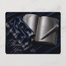Silver Book & Pen Thank You Postcard | Literary