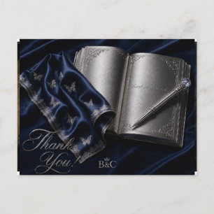 Silver Book & Pen Thank You Postcard Literary