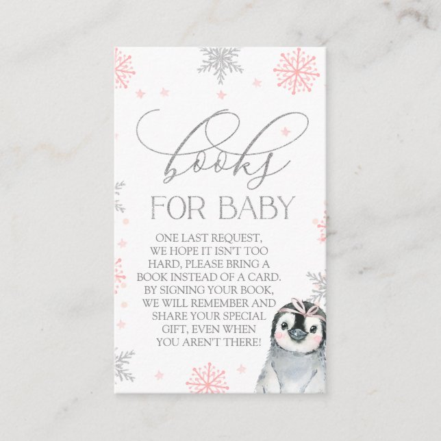 Silver Books For Baby Penguin Baby Shower Insert (Front)