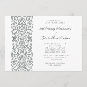 Silver Border 25th Wedding Anniversary Party Invitation