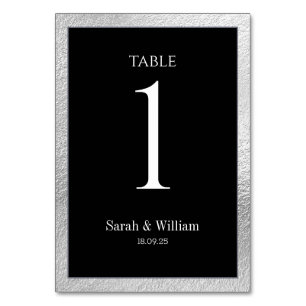Silver Border Black Wedding Table Number