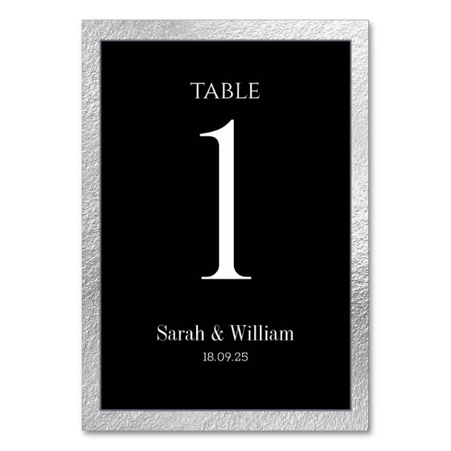 Silver Border Black Wedding Table Number (Front)