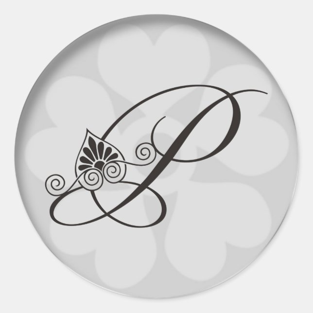 Silver Border Swirls Monogram P Classic Round Sticker (Front)