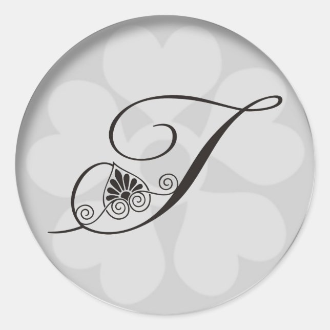 Silver Border Swirls Monogram T Classic Round Sticker (Front)