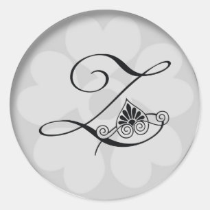 Silver Border Swirls Monogram Z Classic Round Sticker