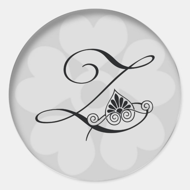 Silver Border Swirls Monogram Z Classic Round Sticker (Front)