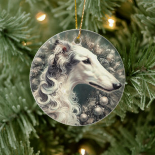 Silver Borzoi Wreath Ornament