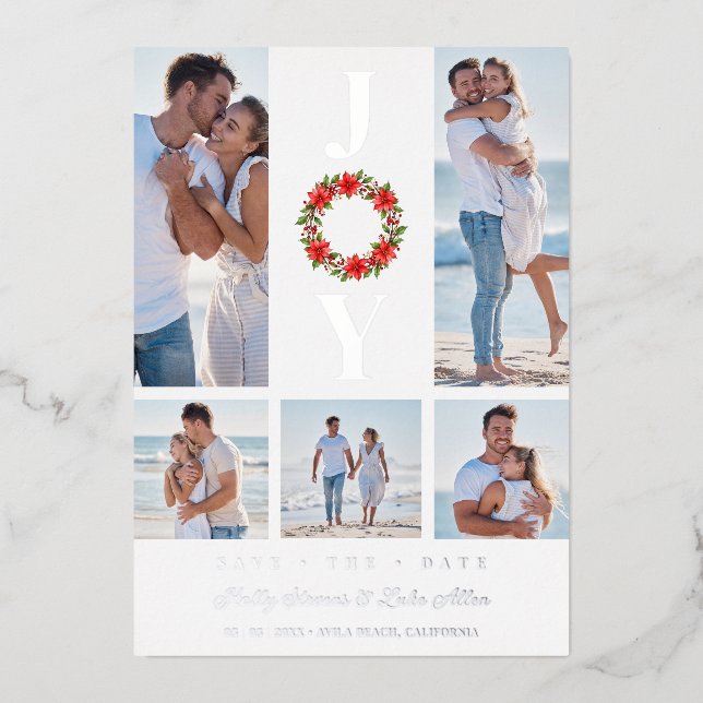 Silver Botanic Christmas Wreath Initials 5 Photos (Front)