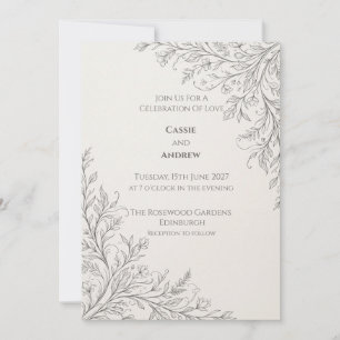 Silver Botanical Corner Wedding Invitation