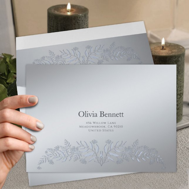 Silver Botanical Embossed Elegant Envelope (Creator Uploaded)