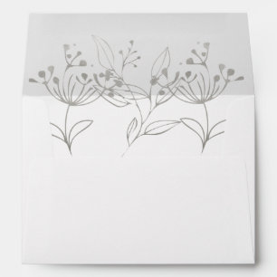 Silver Botanical Leaves Florals Elegant Wedding Envelope