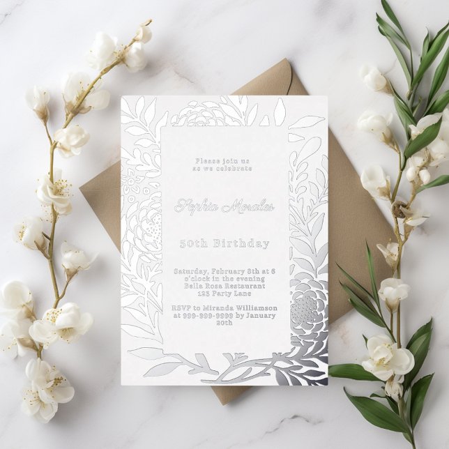 Silver botanical luxury winter birthday (Creator Uploaded)
