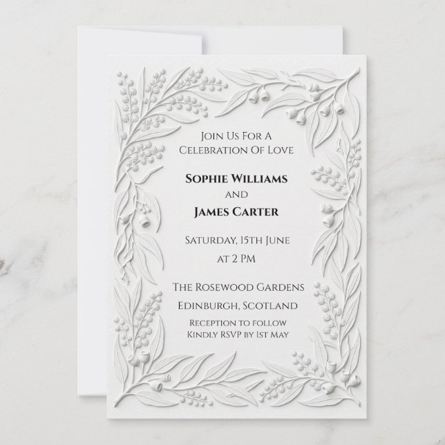 Silver Botanical Wedding Invitation (Front)