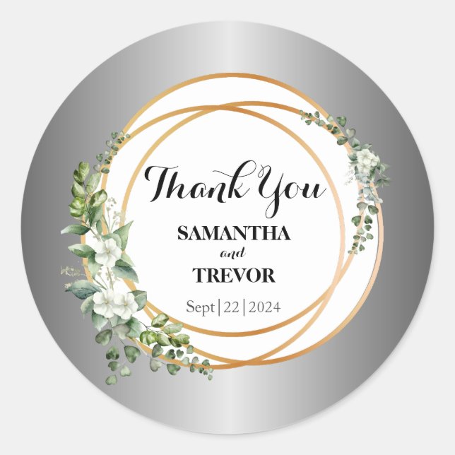 Silver Bouquet: Golden Appreciation Thank You Classic Round Sticker (Front)