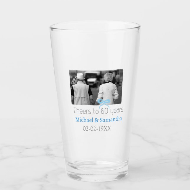 SILVER bow cheers to 60 years anniversary wedding  Glass (Front)