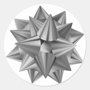 Silver Bow Christmas Xmas Holiday Classic Round Sticker