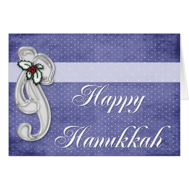 Silver Bow Happy Hanukkah Greeting Card (Front Horizontal)