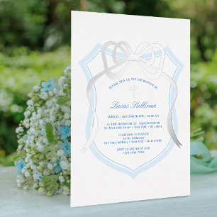 Silver Bow Light Blue Crest Baptism
