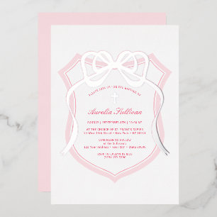 Silver Bow Pink Crest Baptism