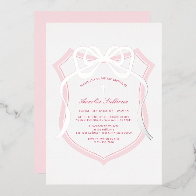 Silver Bow Pink Crest Baptism (Front/Back)