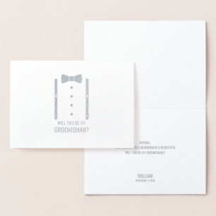 Silver Bow Tie Personalised Groomsman Proposal Foil Card