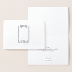 Silver Bow Tie Personalised Groomsman Proposal Foil Card