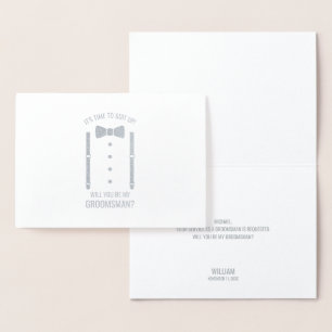 Silver Bow Tie Personalised Groomsman Proposal Foil Card