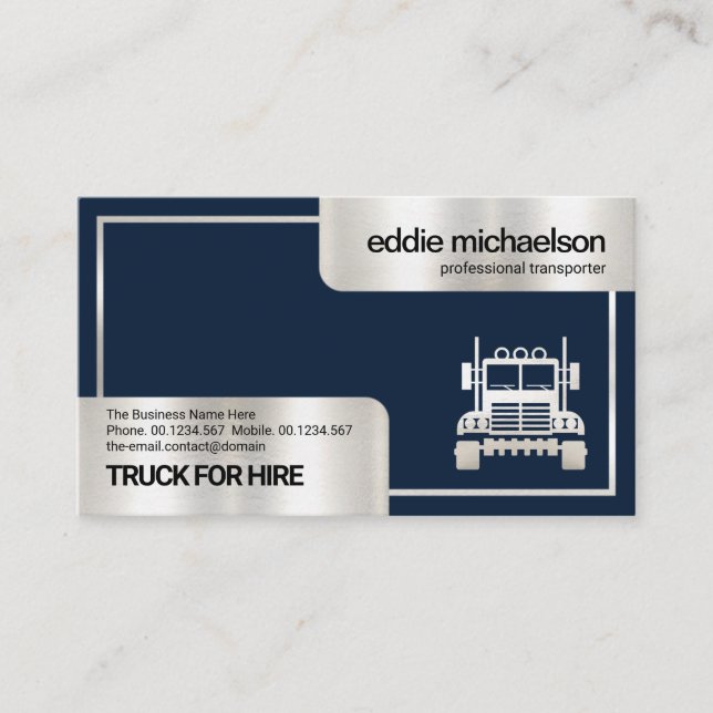 Silver Box Corner Frame Logistics Trucker Business Card (Front)