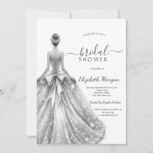 Silver Bridal Dress Silver Glitter Bridal Shower Invitation