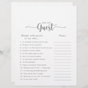 Silver Bridal Shower Find the Guest Game