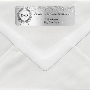 Silver bride groom initials wedding return address