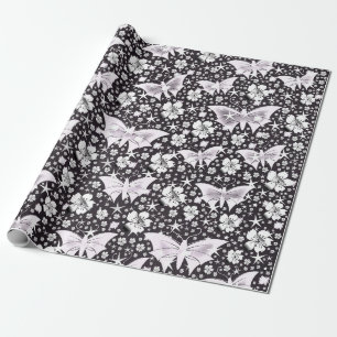 silver,bright, shiny, butterflies, exclusive wrapping paper